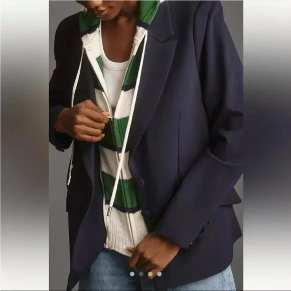 NWT Anthropologie Hooded Khloe Blazer W Striped Sweater Dickie Size Large - Picture 2 of 8
